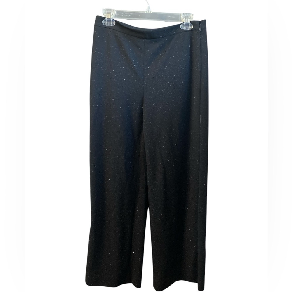 Talbots Sparkle Knit Wide Leg Pants Sz 8P Black High Waist Side Zipper Shimmer